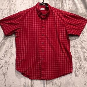Van Heusen Men’s Plaid Shirt Button Down Red Casual Short Sleeve Size Large